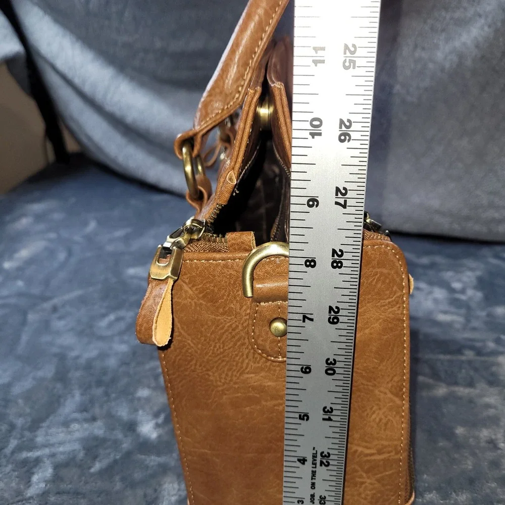Cobbler Legend Tan Leather Satchel Crossbody Bag‎ Expandable Work Tote Brown